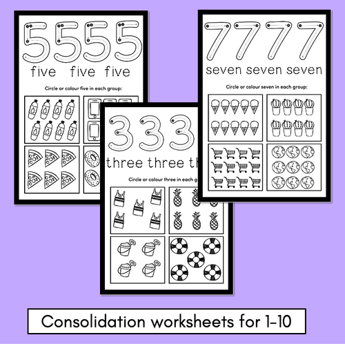 Resource preview 3 for Kindergarten Math Worksheets - Numbers 1 - 10 Practice Pages