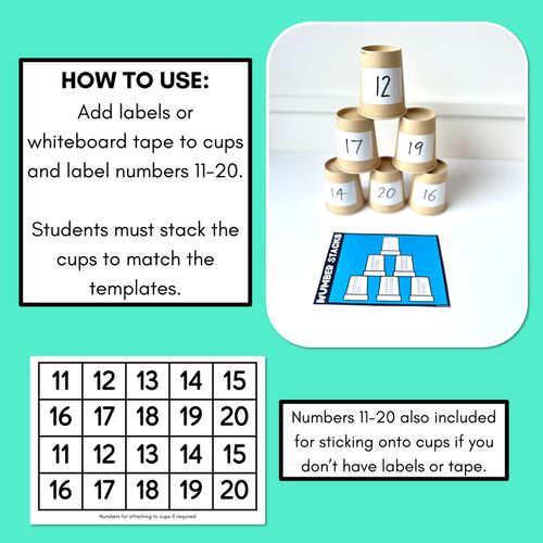 Resource preview 3 for Number Stacks - Cup Stacking Templates - Numbers 11-20 - BASE TEN BLOCKS