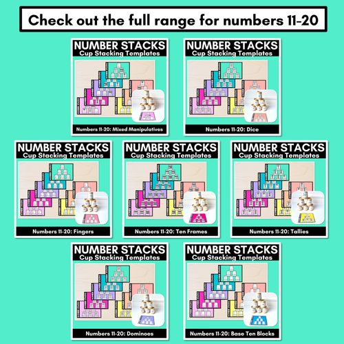 Resource preview 4 for Number Stacks - Cup Stacking Templates - Numbers 11-20 - BASE TEN BLOCKS