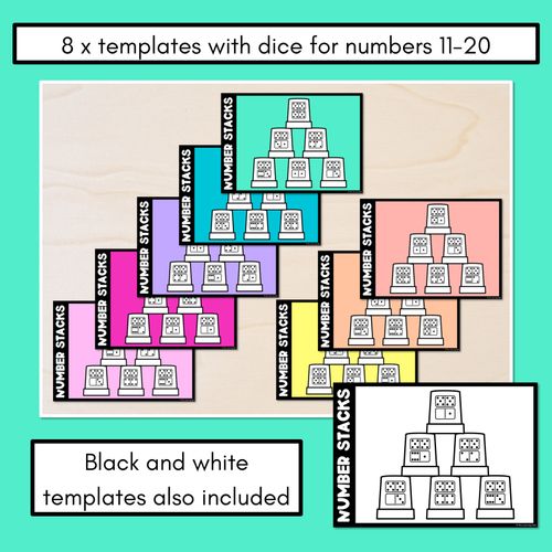 Resource preview 2 for Number Stacks - Cup Stacking Templates - Numbers 11-20 - DICE