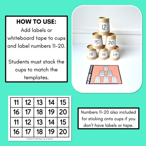 Resource preview 3 for Number Stacks - Cup Stacking Templates - Numbers 11-20 - DICE