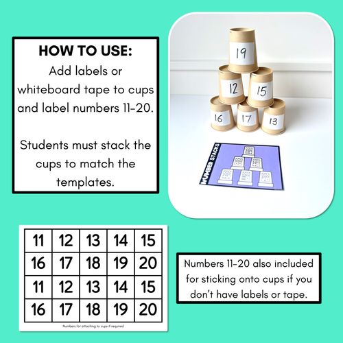 Resource preview 3 for Number Stacks - Cup Stacking Templates - Numbers 11-20 - DOMINOES