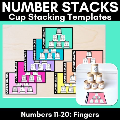 Resource preview 1 for Number Stacks - Cup Stacking Templates - Numbers 11-20 - FINGERS and HANDS