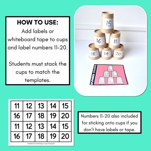 Resource preview 3 for Number Stacks - Cup Stacking Templates - Numbers 11-20 - FINGERS and HANDS