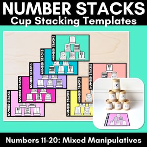 Number Stacks - Cup Stacking Templates - Numbers 11-20 - MIXED MANIPULATIVES