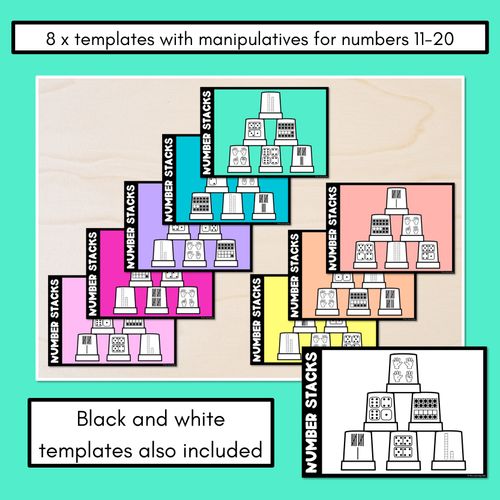 Resource preview 2 for Number Stacks - Cup Stacking Templates - Numbers 11-20 - MIXED MANIPULATIVES