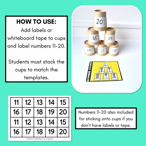 Resource preview 3 for Number Stacks - Cup Stacking Templates - Numbers 11-20 - TALLY