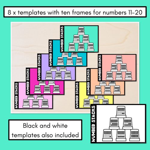 Resource preview 2 for Number Stacks - Cup Stacking Templates - Numbers 11-20 - TEN FRAMES