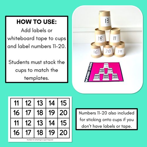 Resource preview 3 for Number Stacks - Cup Stacking Templates - Numbers 11-20 - TEN FRAMES