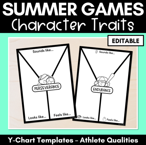 Resource preview 1 for Summer Games Character Traits - Editable Y Chart Templates for exploring qualities of athletes