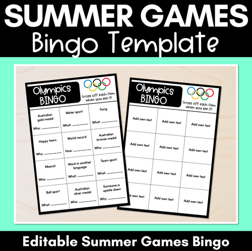 Resource preview 1 for Summer Games Bingo Template - Editable Summer Games Bingo for kids