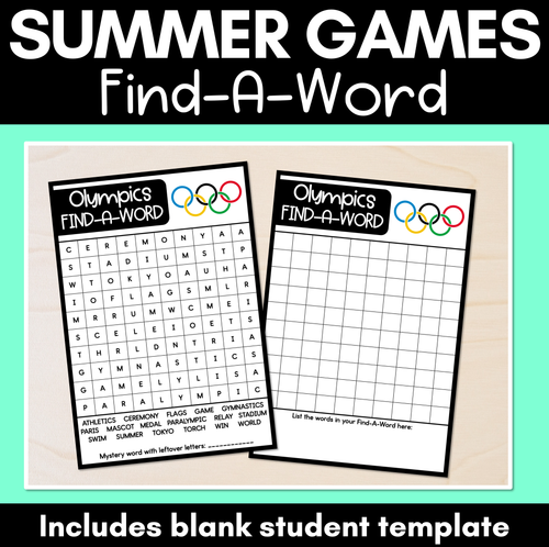 Resource preview 1 for Summer Games Find-A-Word Templates