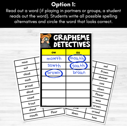 Resource preview 2 for Ow Sound Words Game -  Grapheme Detectives