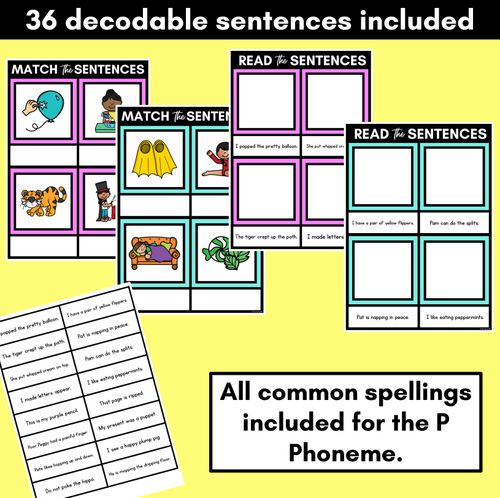 Resource preview 2 for P Phoneme Decodable Sentence Mats - Read & Match