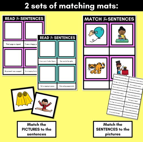 Resource preview 3 for P Phoneme Decodable Sentence Mats - Read & Match