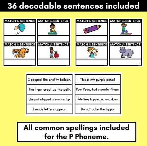 Resource preview 3 for P Phoneme Decodable Sentences - Read & Match