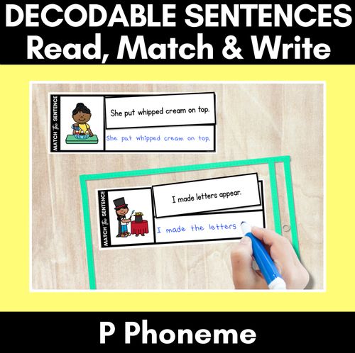 Resource preview 1 for P Phoneme Decodable Sentences - Read, Match & Write