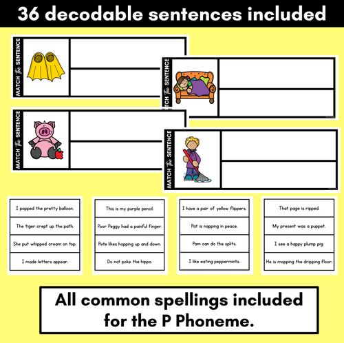 Resource preview 2 for P Phoneme Decodable Sentences - Read, Match & Write