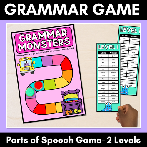 Resource preview 1 for Parts of Speech Grammar Game - Nouns, Verbs, Adjectives, Adverbs, Pronouns, Proper Nouns, Conjunctions