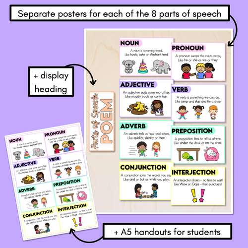 Resource preview 4 for Parts of Speech Poem Posters & Displays – Rainbow