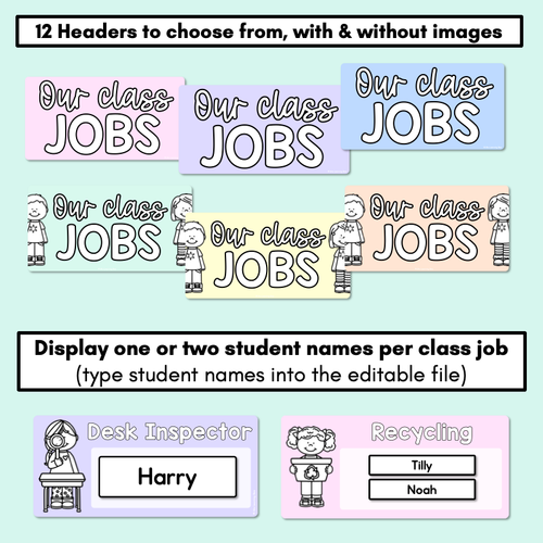 Resource preview 4 for Editable Class Jobs Display - Pastel Classroom Decor