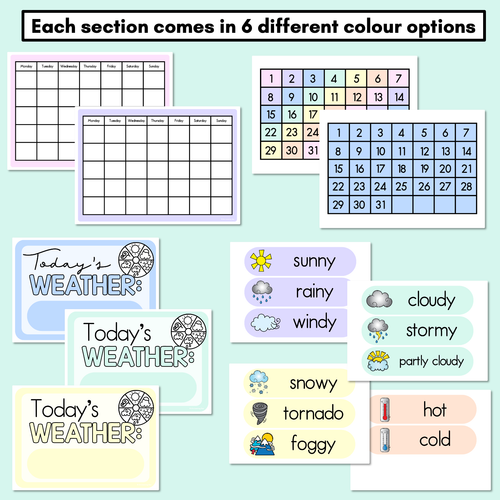 Resource preview 3 for PASTEL CLASSROOM DECOR Calendar and Weather Display