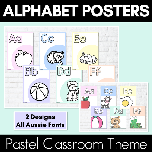 Resource preview 1 for PASTEL CLASSROOM DECOR Alphabet Posters - All Aussie Fonts