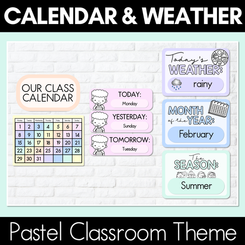 Resource preview 1 for PASTEL CLASSROOM DECOR Calendar and Weather Display