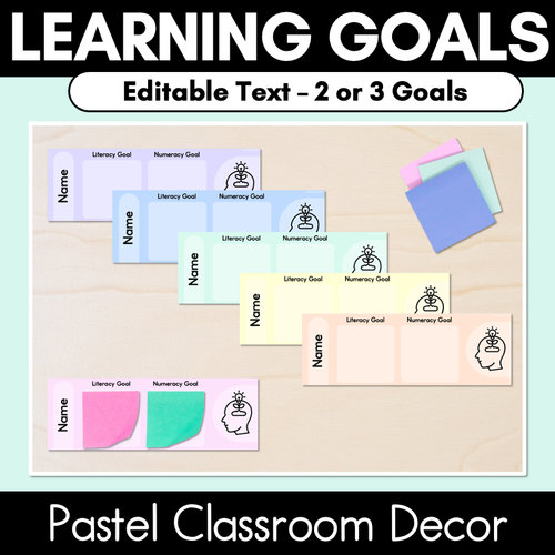 Resource preview 1 for Student Learning Goals - Editable Post-It Goal Mats - Pastel Classroom Decor