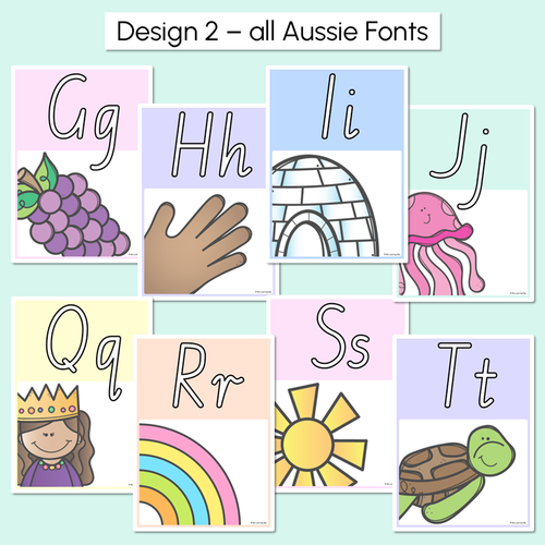 Resource preview 3 for Pastel Classroom Decor Alphabet Posters - All Aussie Fonts