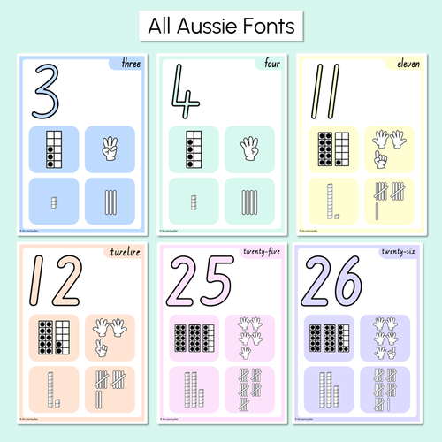 Resource preview 3 for Pastel Classroom Decor - Number Posters 1-30 with ten frames, base ten blocks, tallies & fingers