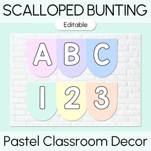 Pastel Classroom Decor - Editable Scalloped Bunting