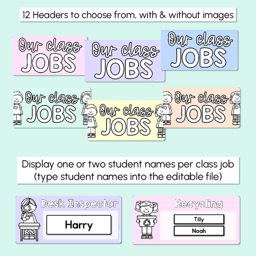 Resource preview 4 for Editable Class Jobs Display - Pastel Classroom Decor