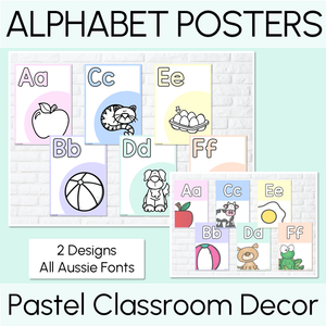 Pastel Classroom Decor Alphabet Posters - All Aussie Fonts