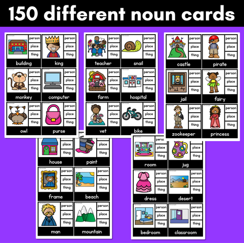 Resource preview 2 for Types of Noun Clip Cards - Person Place or Thing - LOW PREP GRAMMAR ACTIVITY