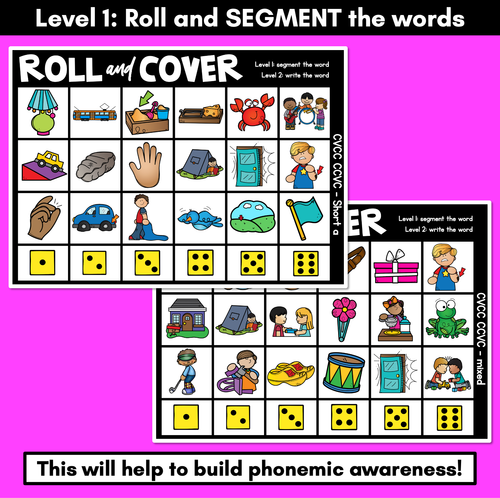 Resource preview 2 for No Prep Phonemic Awareness + Phonics Activity - ROLL & COVER CVCC CCVC CCVCC WORDS