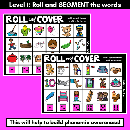 Resource preview 2 for No Prep Phonemic Awareness + Phonics Activity - ROLL & COVER CVC WORDS