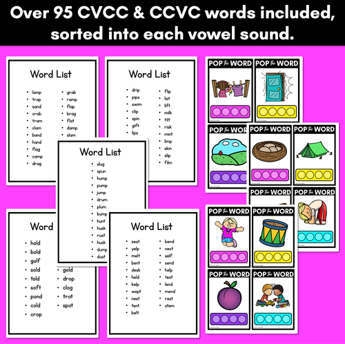 Resource preview 4 for CCVC CVCC POPPIT TASK CARDS - Phonemic Awareness + CVCC Word Mapping