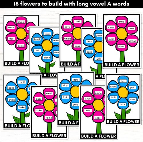 Resource preview 3 for Long Vowel A Words Phonics Game - BUILD A PHONICS FLOWER  Literacy Center