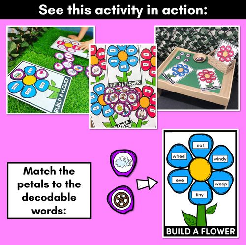 Resource preview 2 for Long Vowel E Words Phonics Game - BUILD A PHONICS FLOWER  Literacy Center