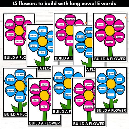 Resource preview 3 for Long Vowel E Words Phonics Game - BUILD A PHONICS FLOWER  Literacy Center