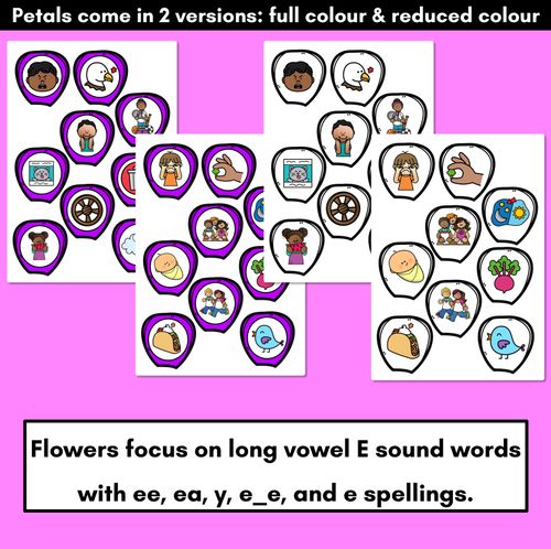 Resource preview 4 for Long Vowel E Words Phonics Game - BUILD A PHONICS FLOWER  Literacy Center