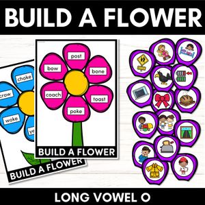 Long Vowel O Words Phonics Game - BUILD A PHONICS FLOWER  Literacy Center