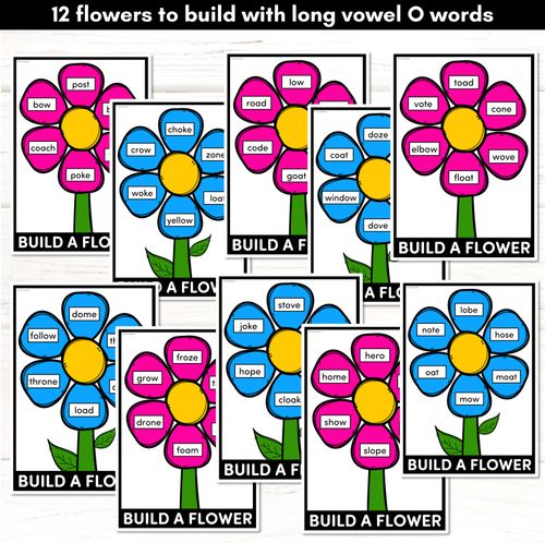 Resource preview 3 for Long Vowel O Words Phonics Game - BUILD A PHONICS FLOWER  Literacy Center