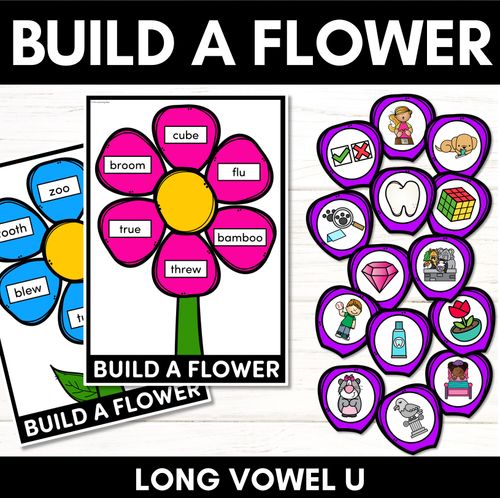 Resource preview 1 for Long Vowel U Words Phonics Game - BUILD A PHONICS FLOWER  Literacy Center