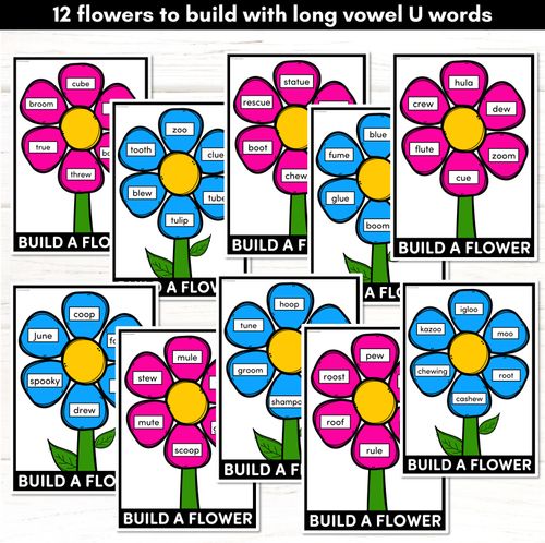 Resource preview 3 for Long Vowel U Words Phonics Game - BUILD A PHONICS FLOWER  Literacy Center