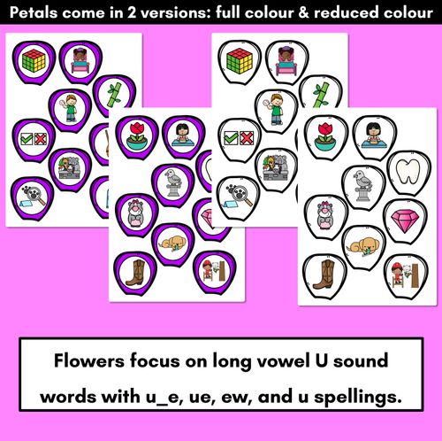 Resource preview 4 for Long Vowel U Words Phonics Game - BUILD A PHONICS FLOWER  Literacy Center