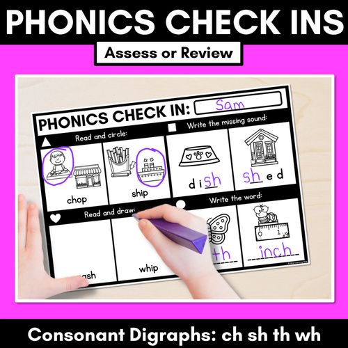 Resource preview 1 for PHONICS CHECK INS - Consonant Digraphs ch sh th wh - No Prep Phonics Assessments