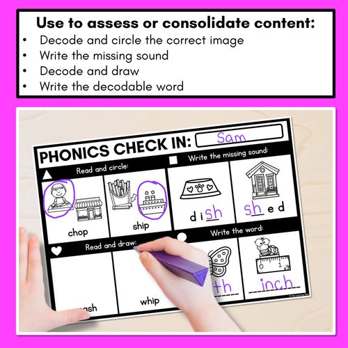 Resource preview 2 for PHONICS CHECK INS - Consonant Digraphs ch sh th wh - No Prep Phonics Assessments