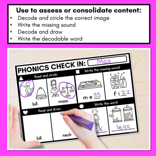 Resource preview 2 for PHONICS CHECK INS - Consonant Digraphs ll ss ff zz ck - No Prep Phonics Assessments